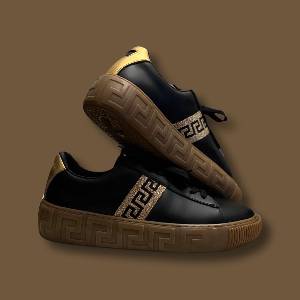 Versace Black Sneakers with Greek Key Design